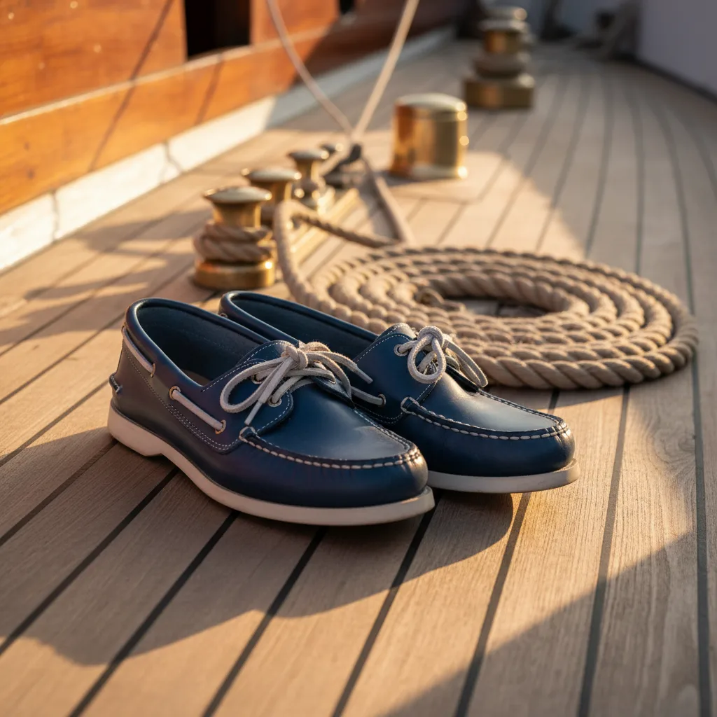 Chaussure bateau en cuir bleu pour l'été