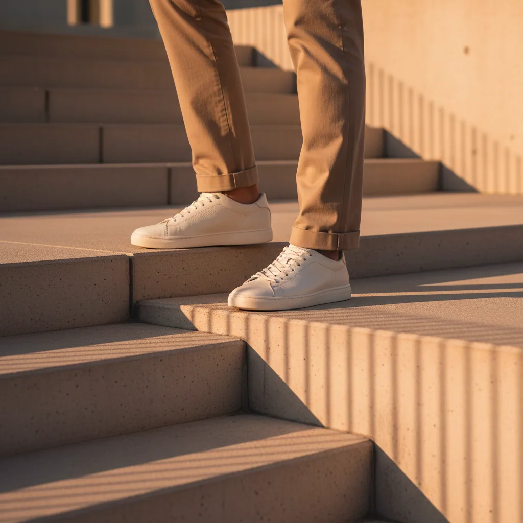 Sneaker en cuir blanc cassé pour homme